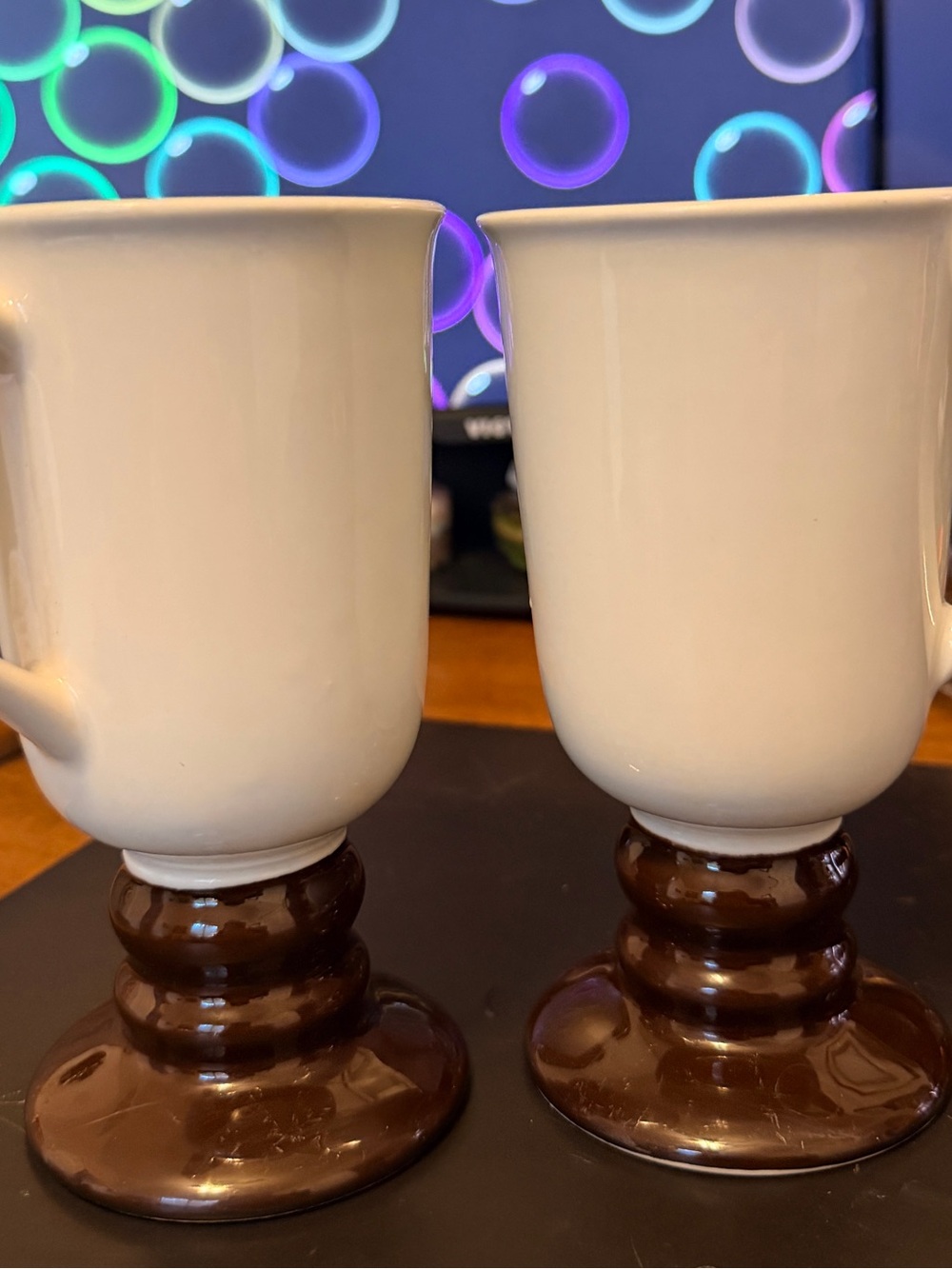 Vintage Set of 2 Hall China Co. Two-Tone Pedestal Base Irish Coffee Mugs  5 3/4”